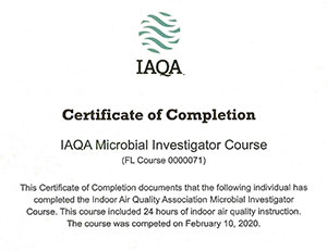IAQA Completion of Microbial Investigator Course